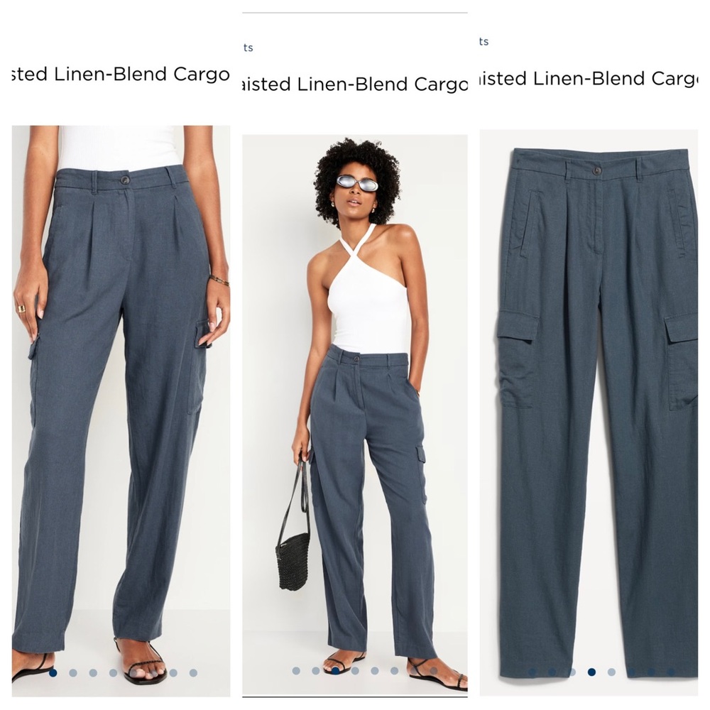 High-Waisted Linen-Blend Cargo Straight Pants